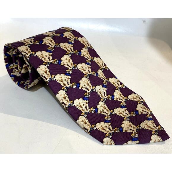 BROOKS BROTHERS Makers Necktie Silk Skateboarding Polar Bear Purple Made in USA - Picture 1 of 6